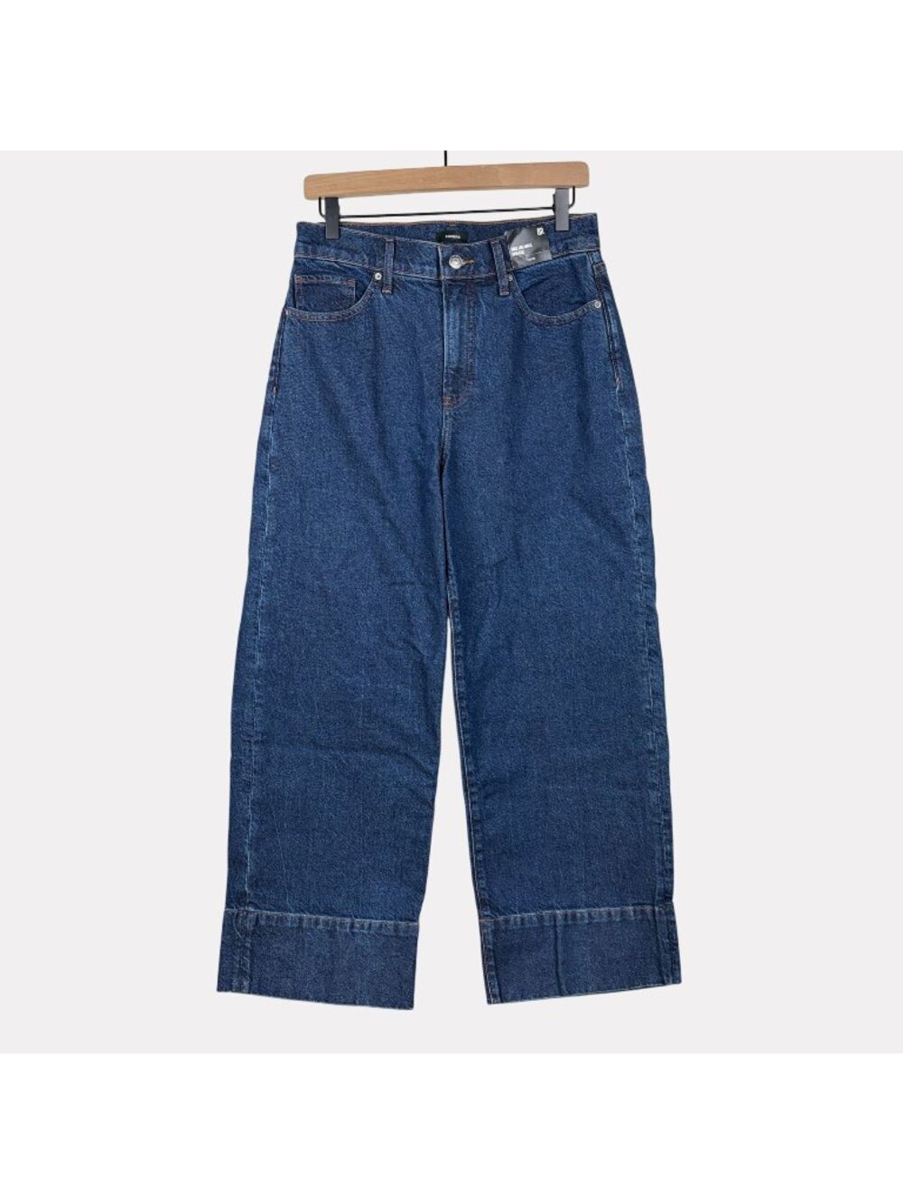Express Wide Leg Ankle High Rise Jeans Womens 8 Darker Wash Wide Hem NWT